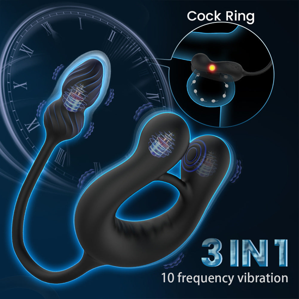 3-in-1 Male Pleasure Device with Vibration Ring & Silicone Design - Black