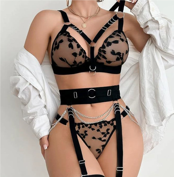 Adjustable Lace Lingerie Set with Waist and Leg Loops