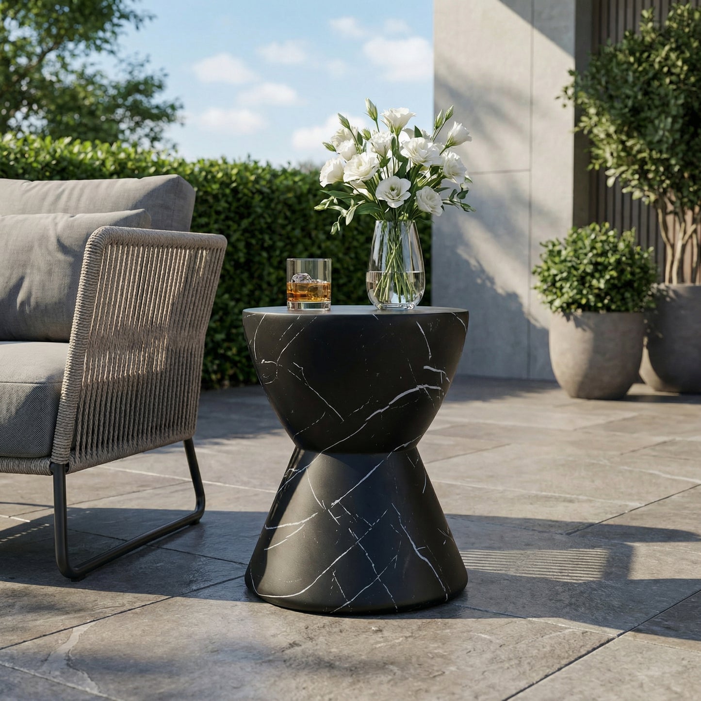 Outdoor Lightweight Concrete Side Table - Black Marble Accent Table