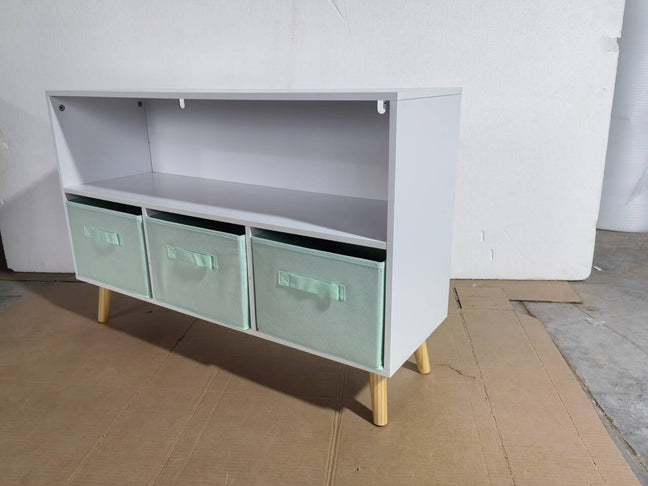 Kids Bookcase with Collapsible Fabric Drawers - White & Green