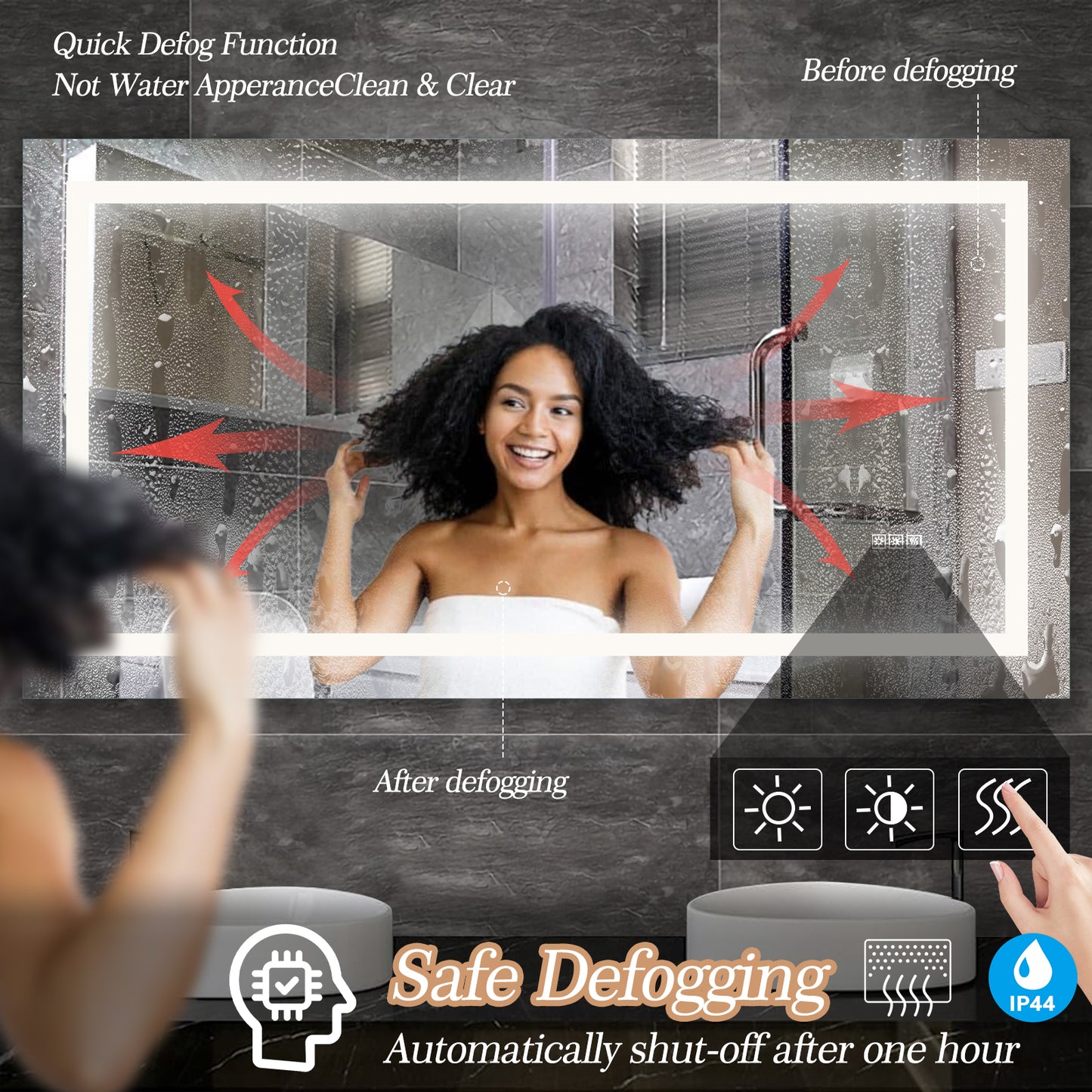 LED Bathroom Mirror 60x32 with Anti-Fog & Touch Sensor