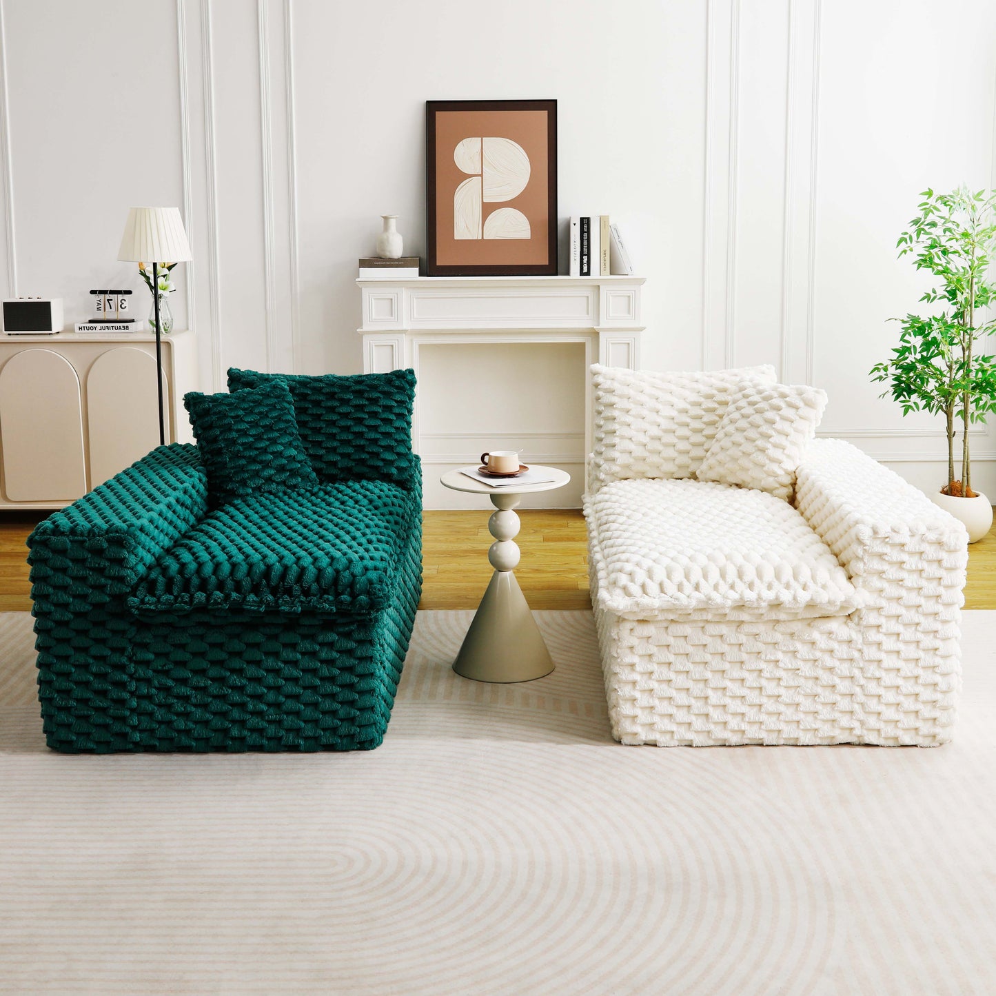 Multifunctional Color-Block Velvet Sofa - White & Green