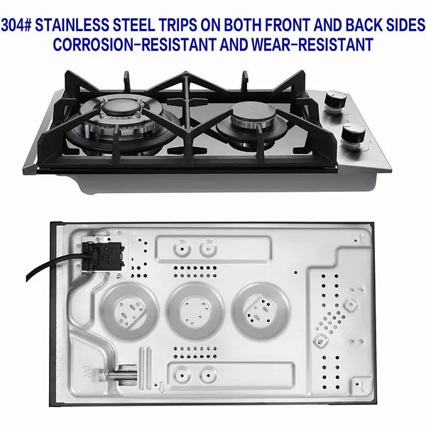 2-Burner Gas Cooktop with Tempered Glass Surface - 12 Inch Drop-In Kitchen Hob