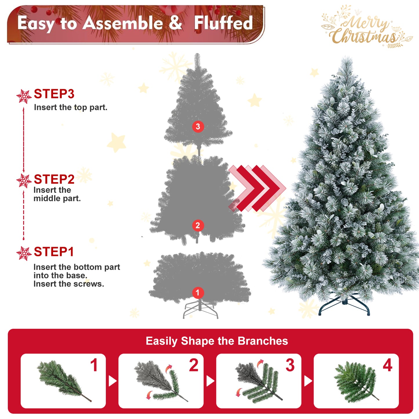 Snow Flocked Christmas Tree - Premium Artificial Pine with 404 Tips