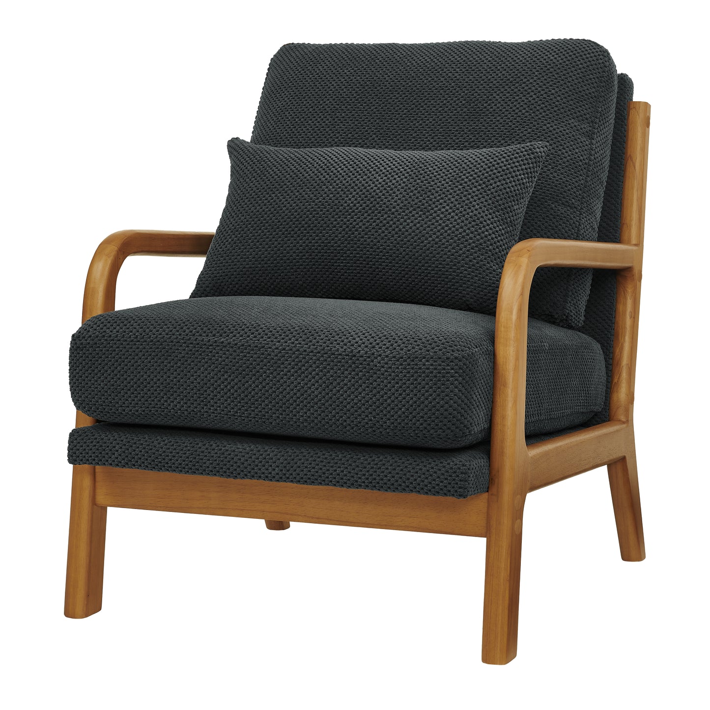 Mid-Century Modern Wooden Lounge Chair - Dark Gray Fabric
