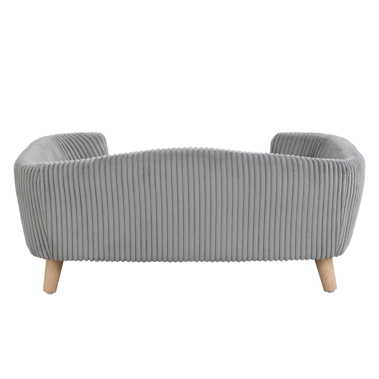 Small Dog Elevated Bed Frame with Corduroy Cushion & Rubber Wood Legs - Grey