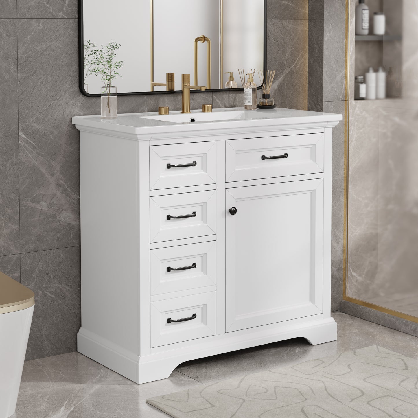 36-Inch Freestanding Bathroom Vanity with Ceramic Sink Top