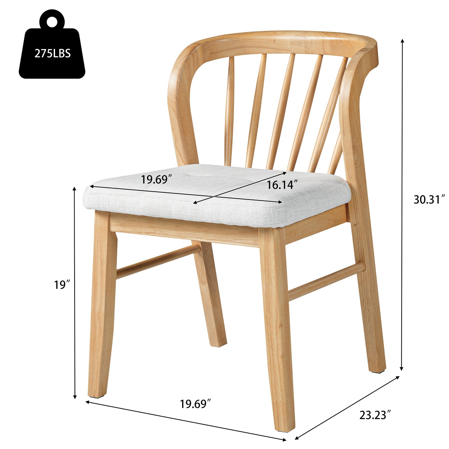 Mid-Century Modern Dining Chairs Set of 2 - Natural Beige