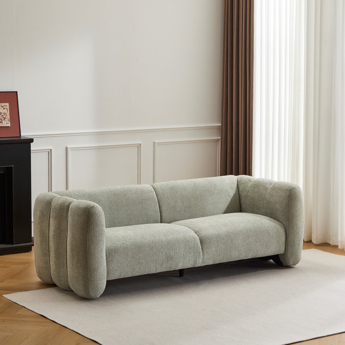 83" Light Green 3-Seater Sofa with Wave Design