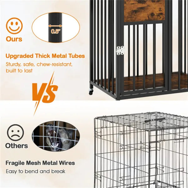 2-in-1 Dog Crate Furniture with Lockable Wheels - Small Dog Kennel