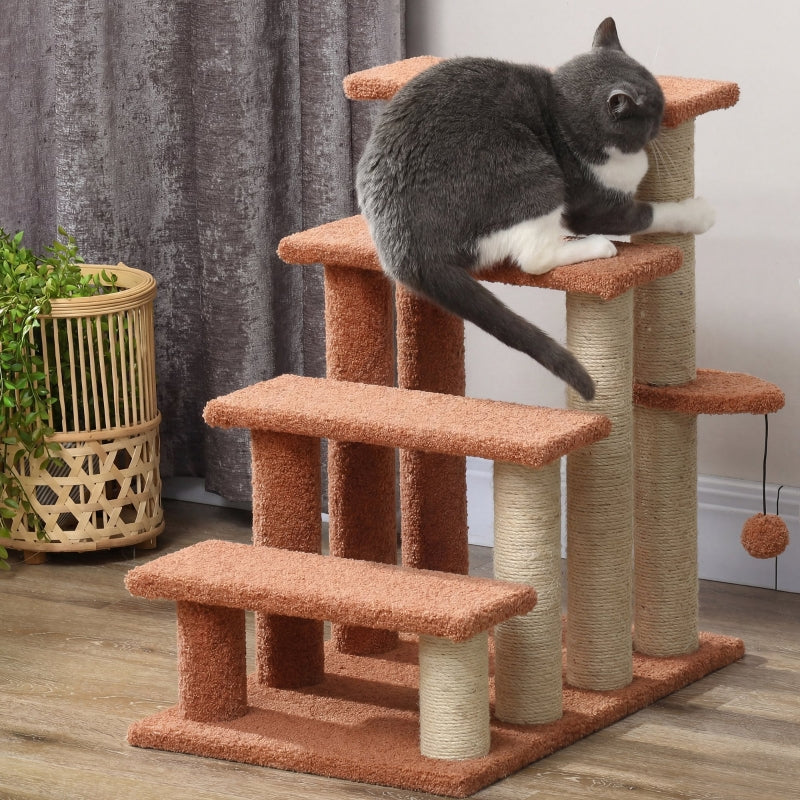 Cat Steps with Scratching Posts for High Beds and Sofas - Brown, 3-Step Cat Tree