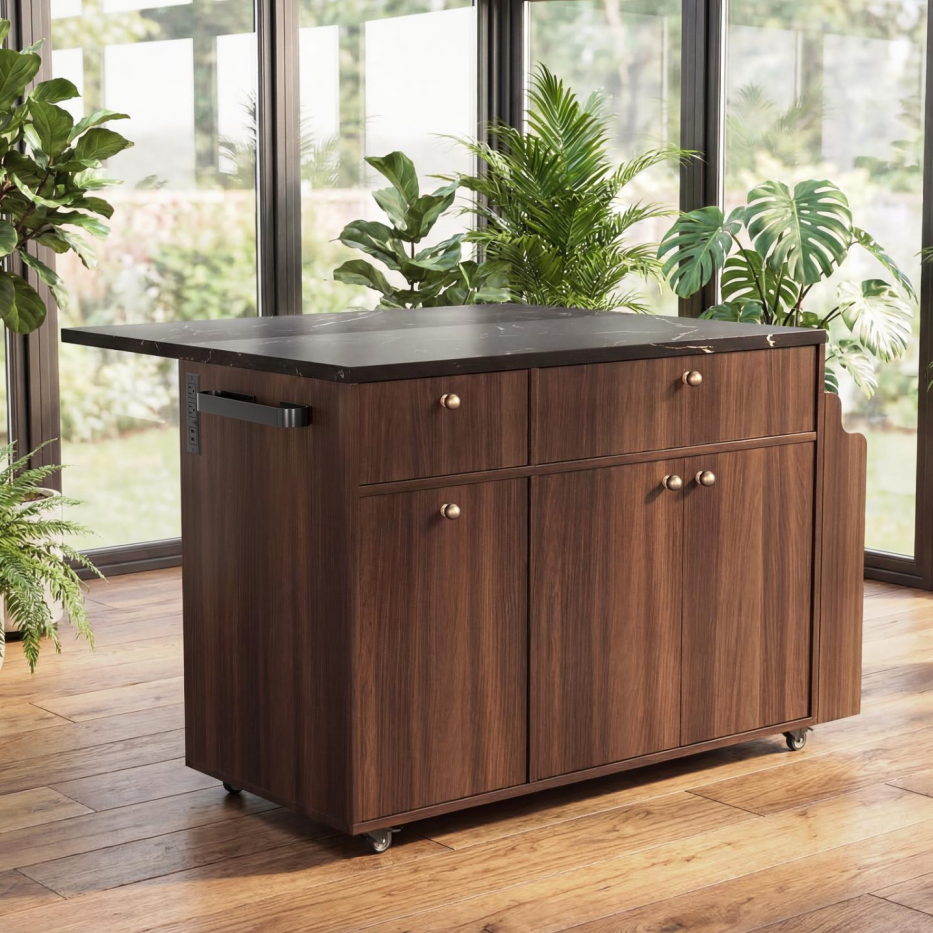 Rolling Kitchen Island Cart with Drop Leaf - Walnut Finish