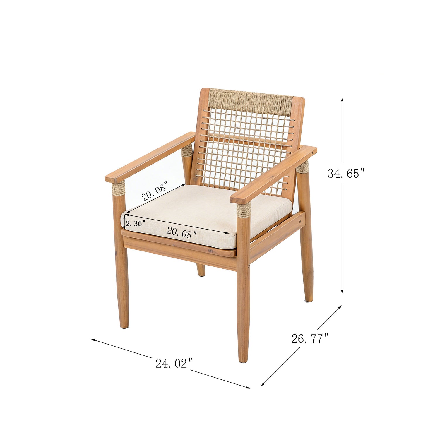 Acacia Wood Outdoor Dining Chairs Set of 2 with Beige Cushions