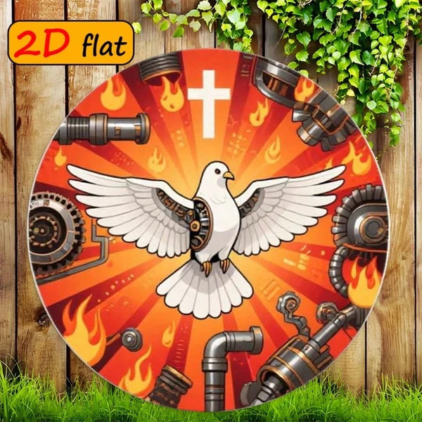 Round Aluminum Sign - 7.87in White Dove Design