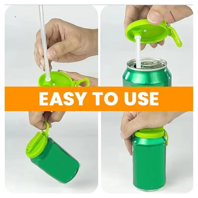 Reusable Soda Can Lid with Straw - Fits Standard Coke & Beverage Cans