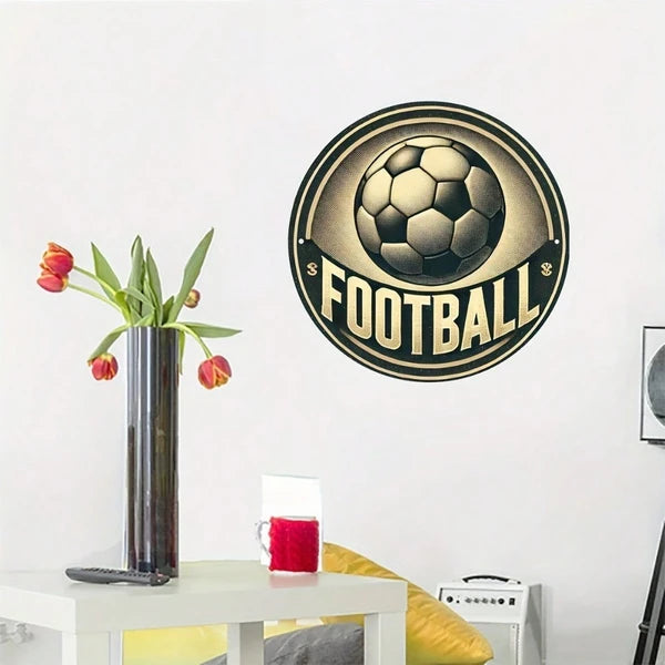 Vintage Soccer Ball Metal Wall Art - 8x8 Inch Round Sign