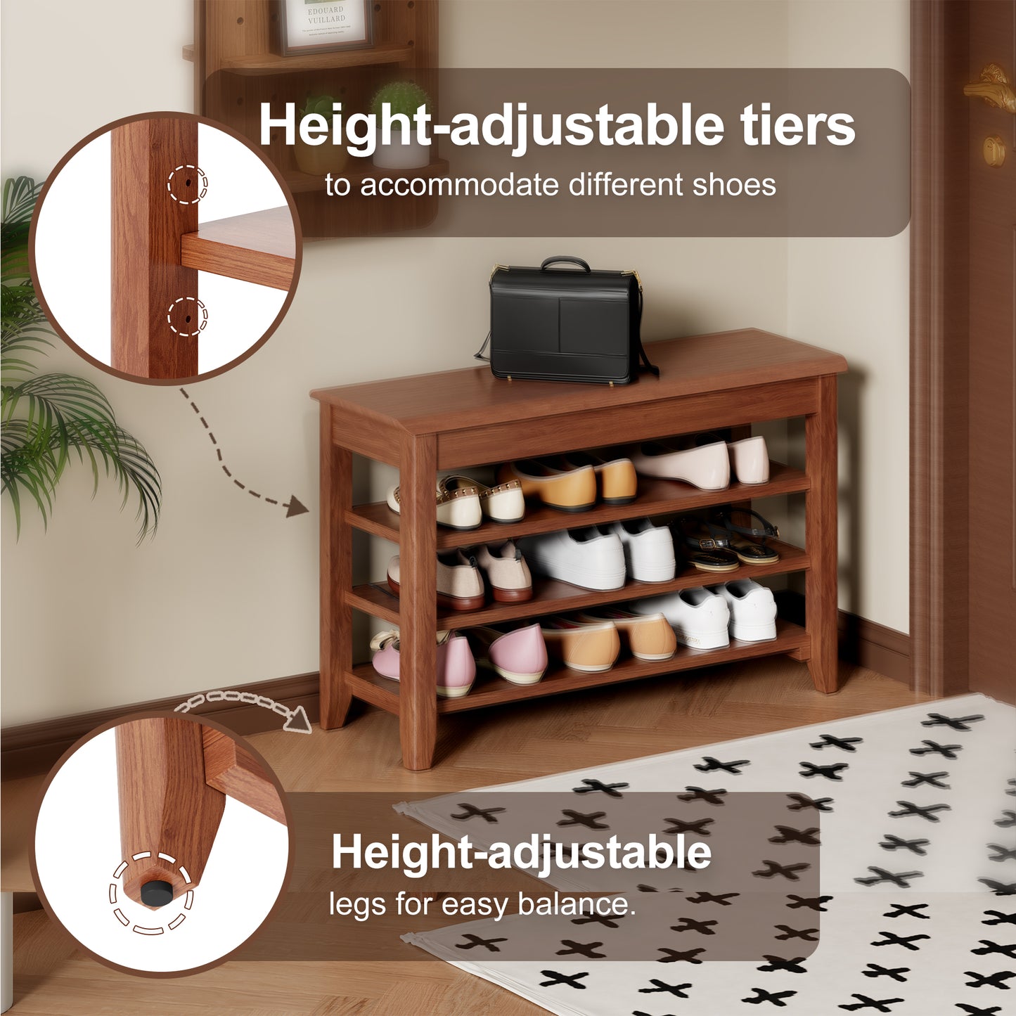 Adjustable Shoe-changing Bench, Storage Hidden Storage. With A