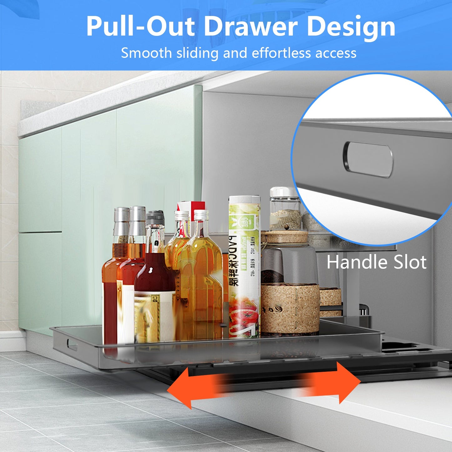 2-Tier Under Sink Organizer with Sliding Drawer - L-Shaped