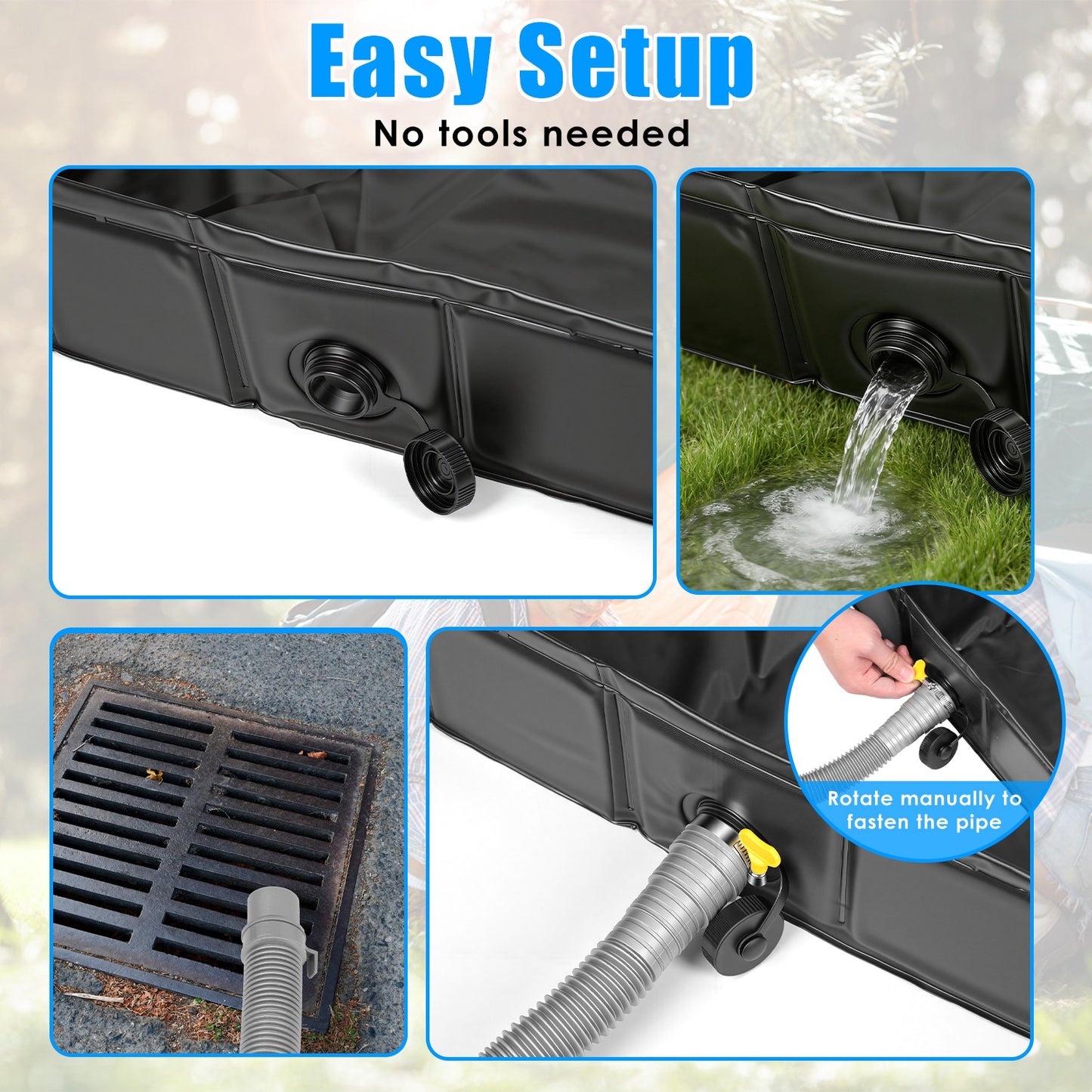 Portable Shower Pan - 41-Inch Collapsible Camping Basin with Drain Pipe