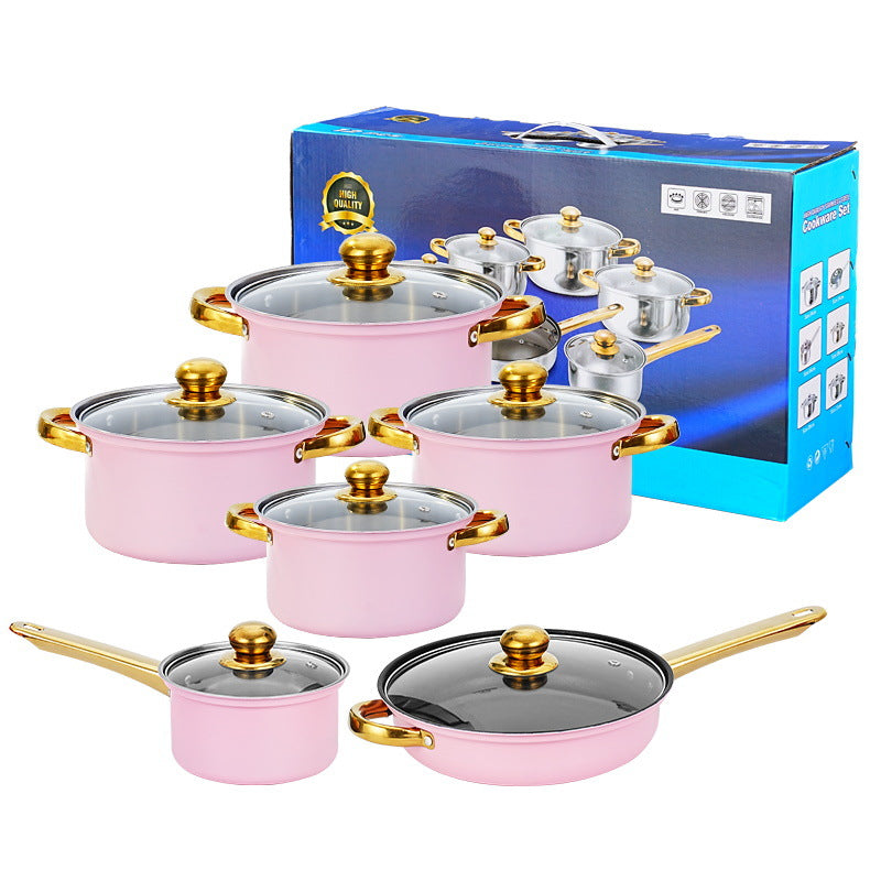 12-Piece Colorful Stainless Steel Stockpot Set - Dual-Sided Cooking Pots