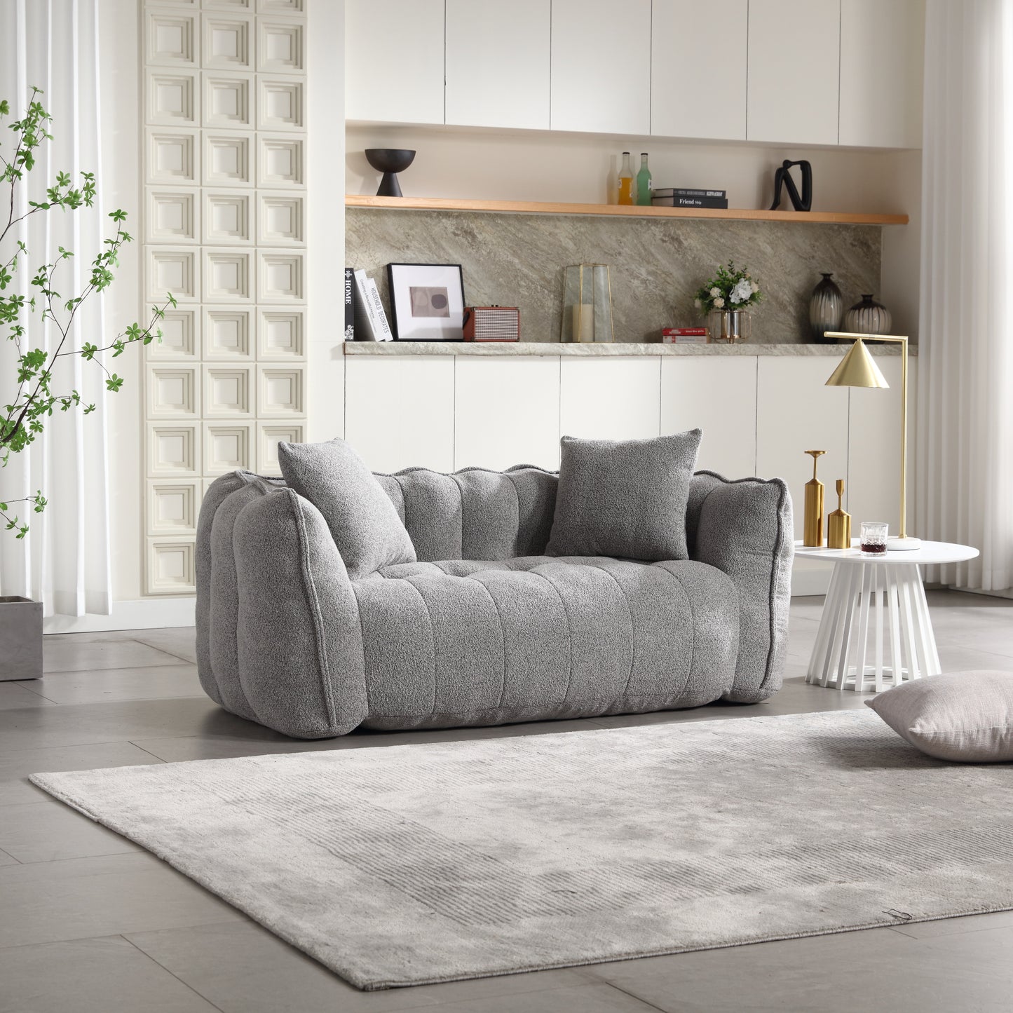 Soft Grey Beanbag Chair for Two - High Resilience Foam