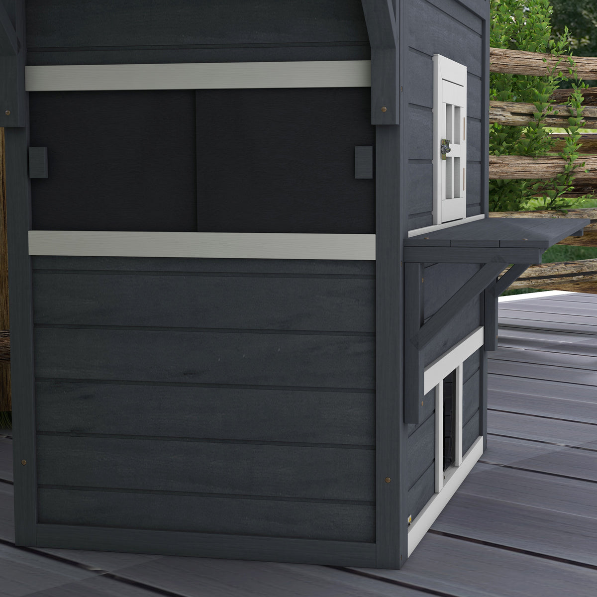 Outdoor 3-Tier Cat House Weather-Resistant Shelter with Escape Door - Dark Gray