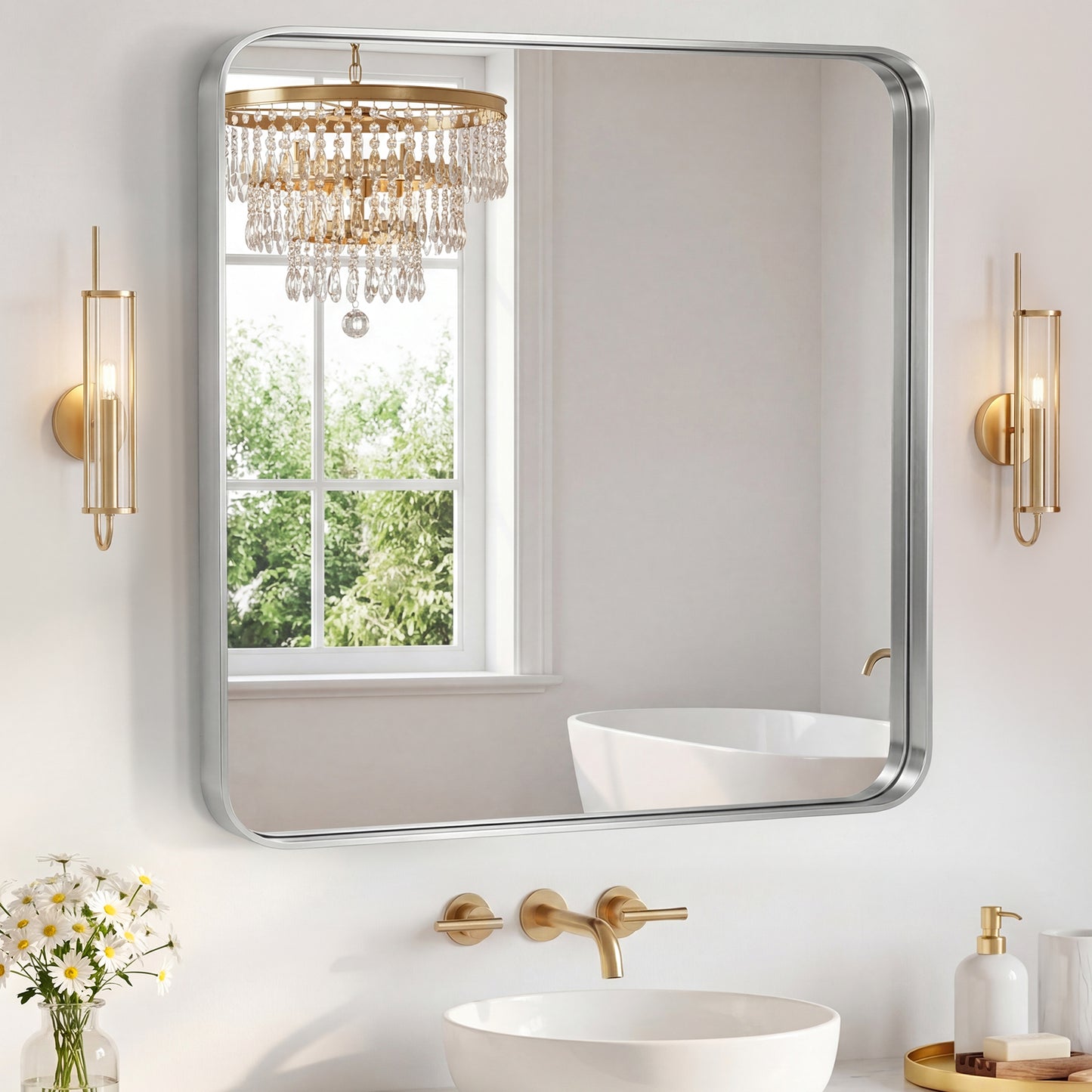 Rectangular Metal Frame Wall Mirror - Modern Decorative Home Decor