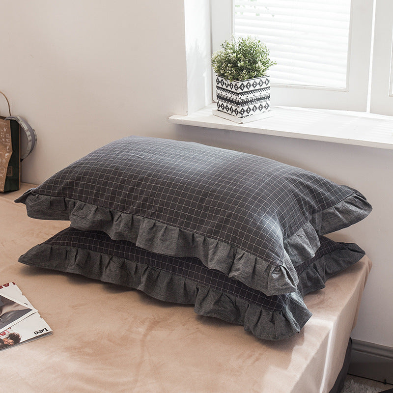 Full Cotton Pillowcase with Flounce - Washed Cotton, Single Size, Multiple Styles