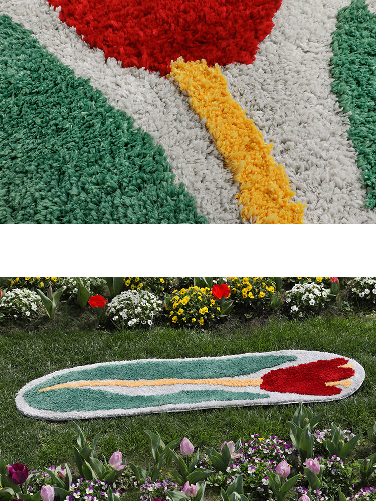 Kids Bedroom Carpet with Tulip or Fruit Tree Green Design 420x1500mm