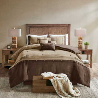 7 Piece Faux Suede Comforter Set - Cozy Lodge Style Bedding