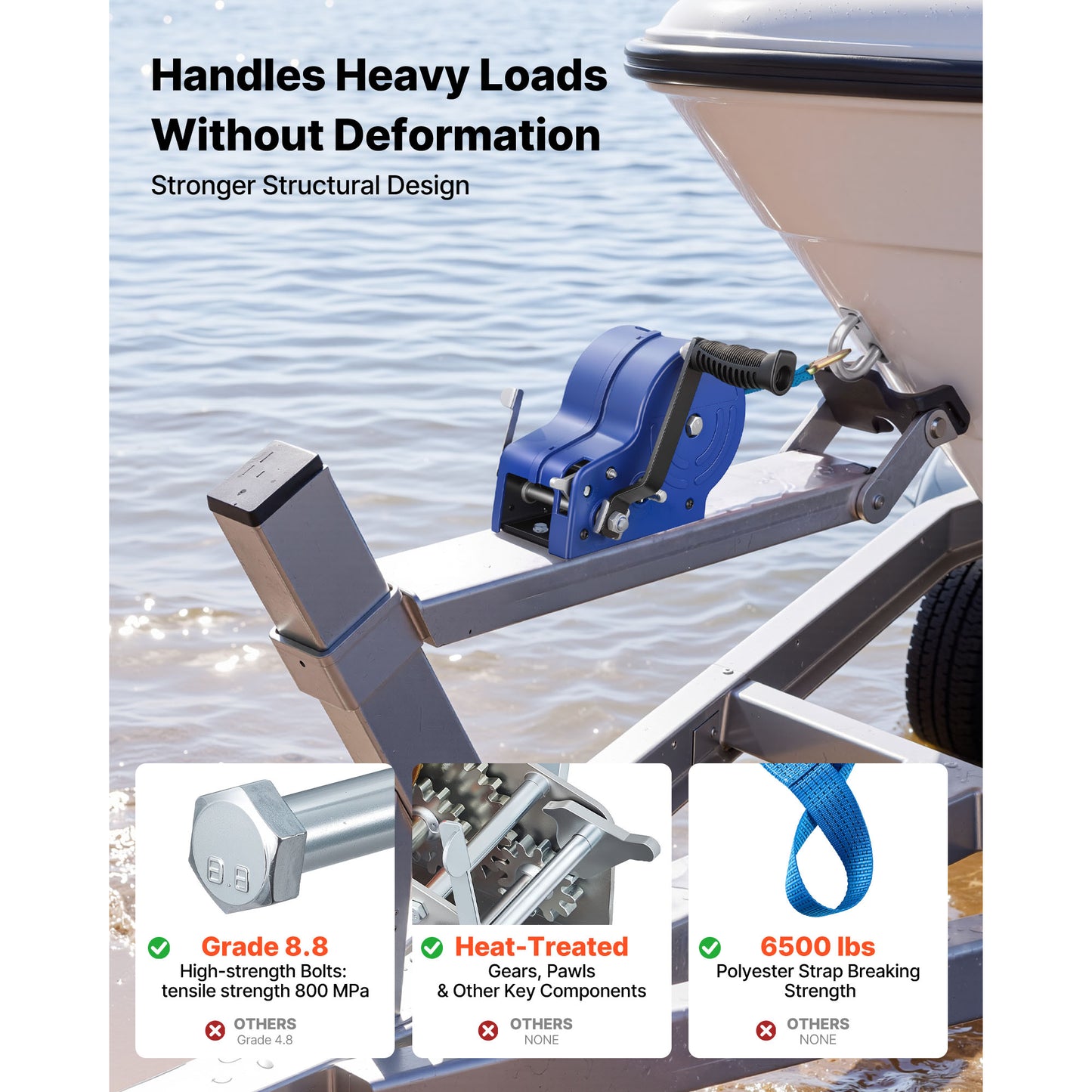 Heavy Duty Boat Winch 3500 lbs with 20ft Polyester Strap Portable Hand Crank