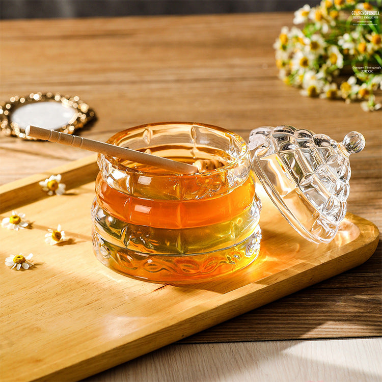 Glass Syrup Storage Tank with Wooden Spoon - Kitchen & Home Organization