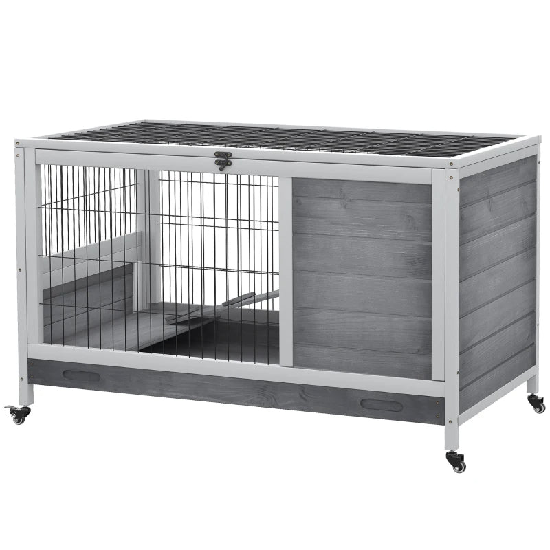 Indoor Rabbit Enclosure with Wheels & Enclosed Run - Wooden Pet Cage for Small Animals