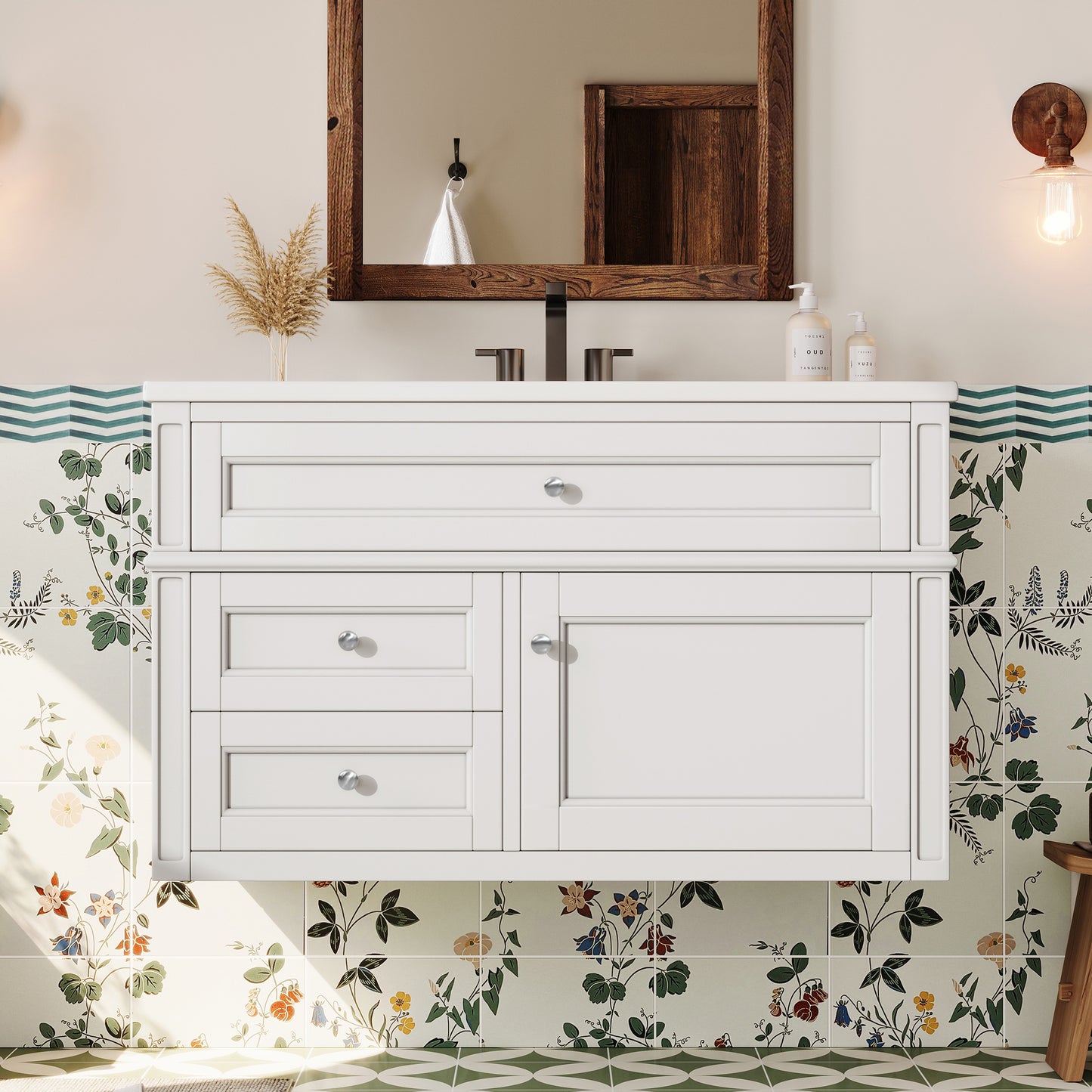 36-inch Wall Mounted Bathroom Vanity with Ceramic Sink & Drawers