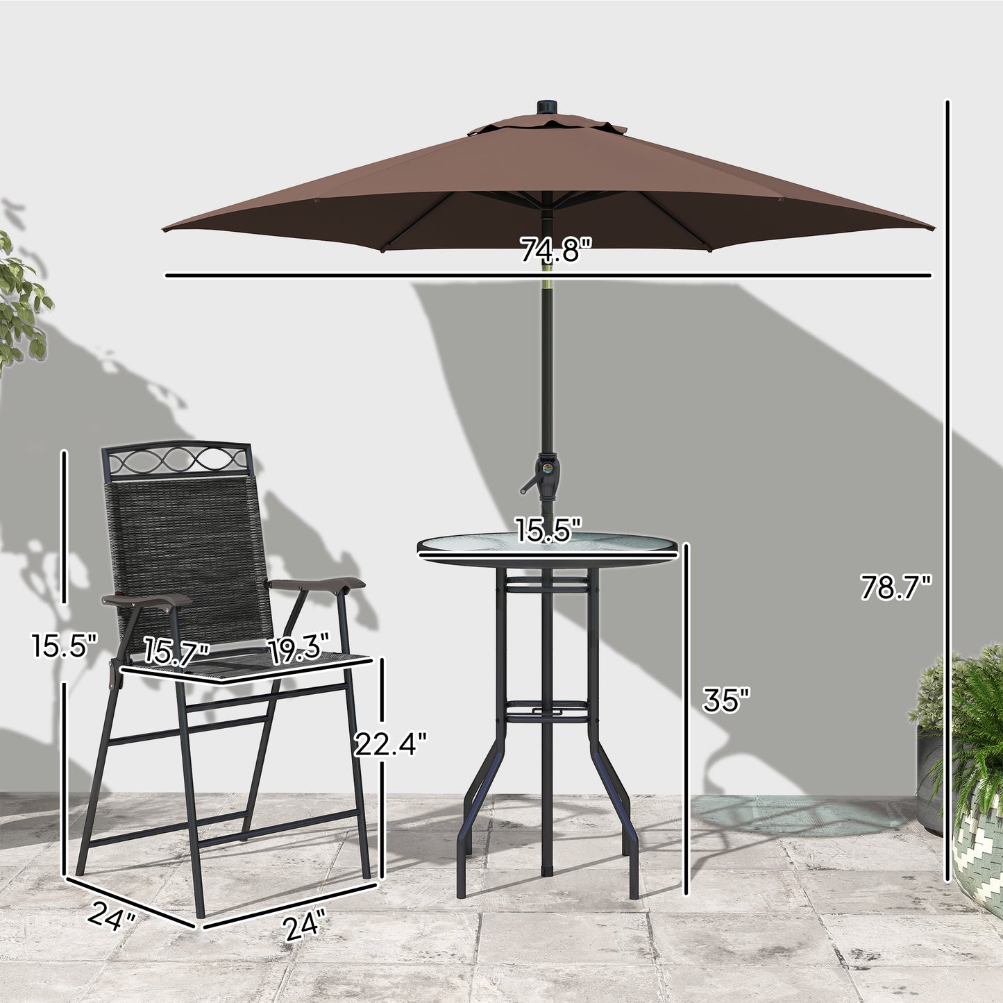4-Piece Outdoor Bar Set with Umbrella & Folding Chairs - Black