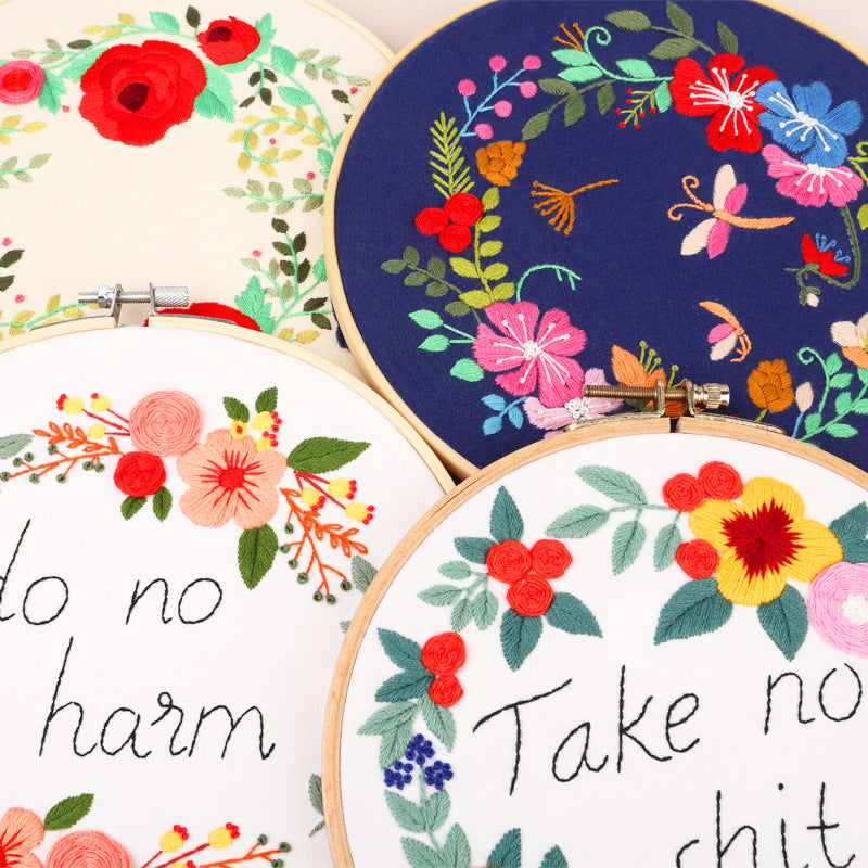 DIY Embroidery Kit Fabric Flower and Grass Letter Sewing Set - Home Crafts