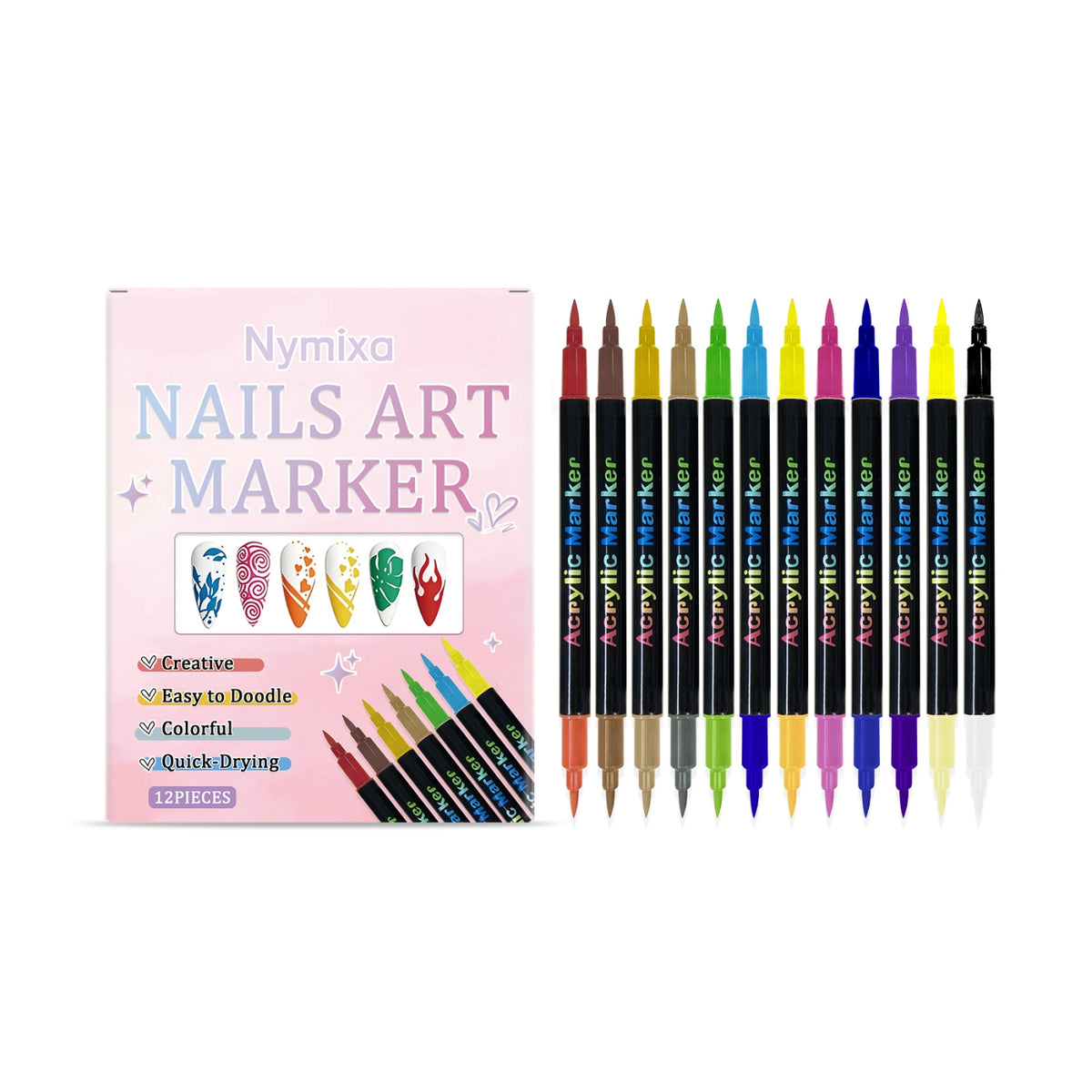 Nail Art Marker Pen Set - 12 Pieces for Creative Manicure Designs