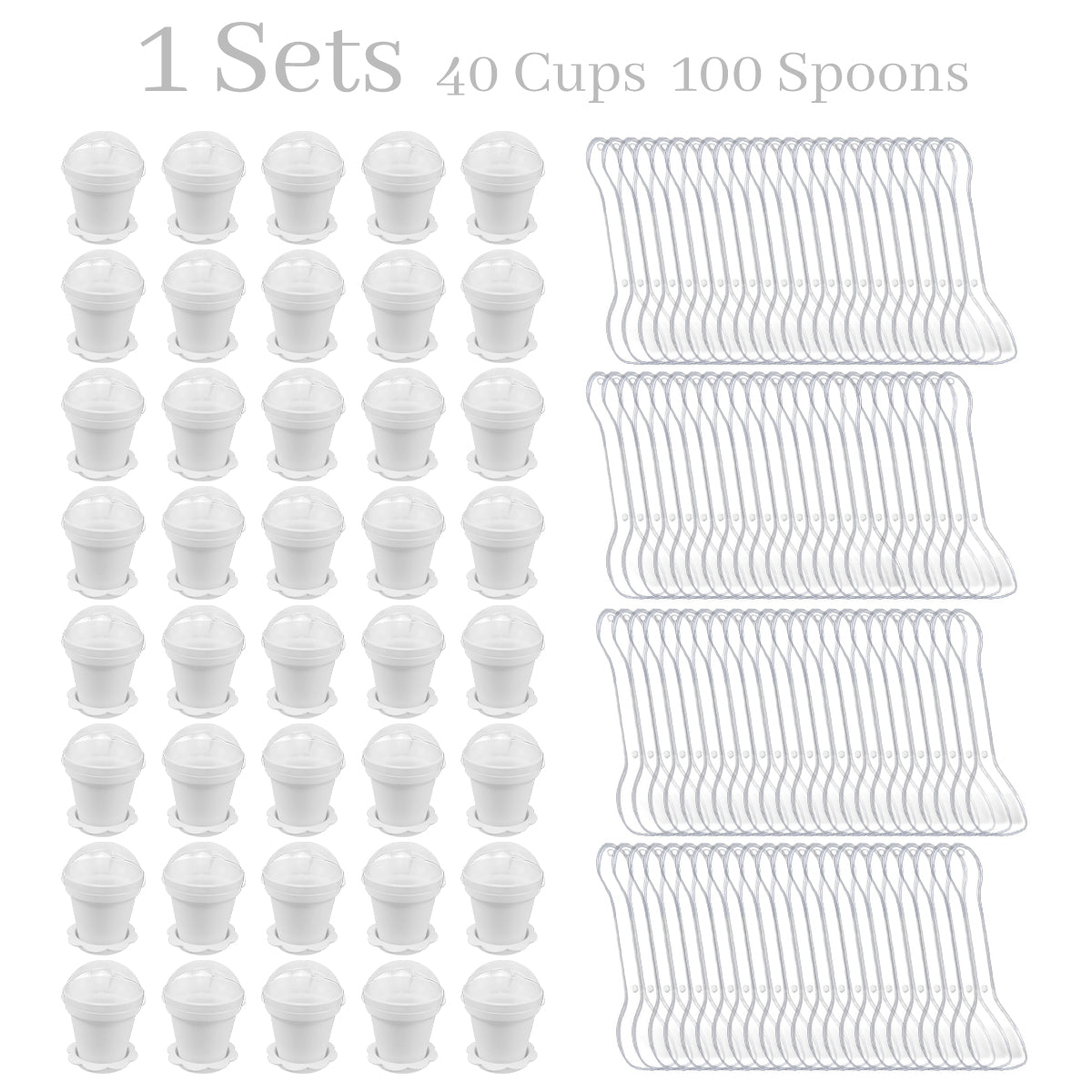 40 Pcs White Flowerpot Dessert Cups with Lids & Spoons