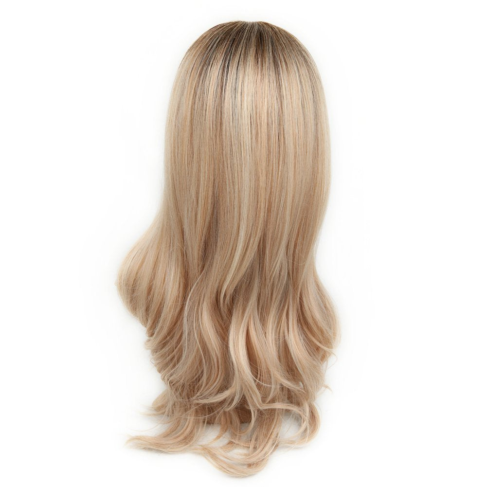 Women's Medium-Length Curly Hair Wig with Oblique Bangs - Light Brown