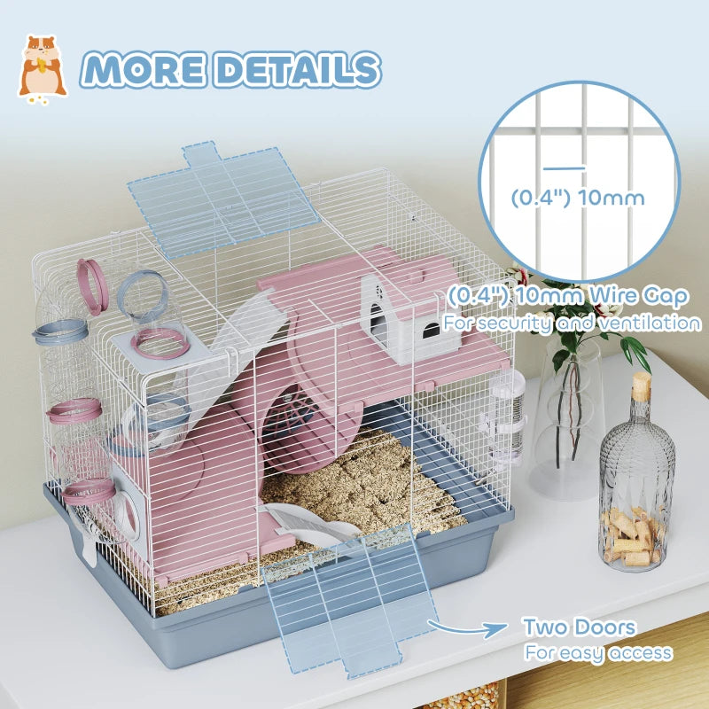 Small Animal Cage with Exercise Wheel Tunnels & Accessories - Blue, 3 Tiers