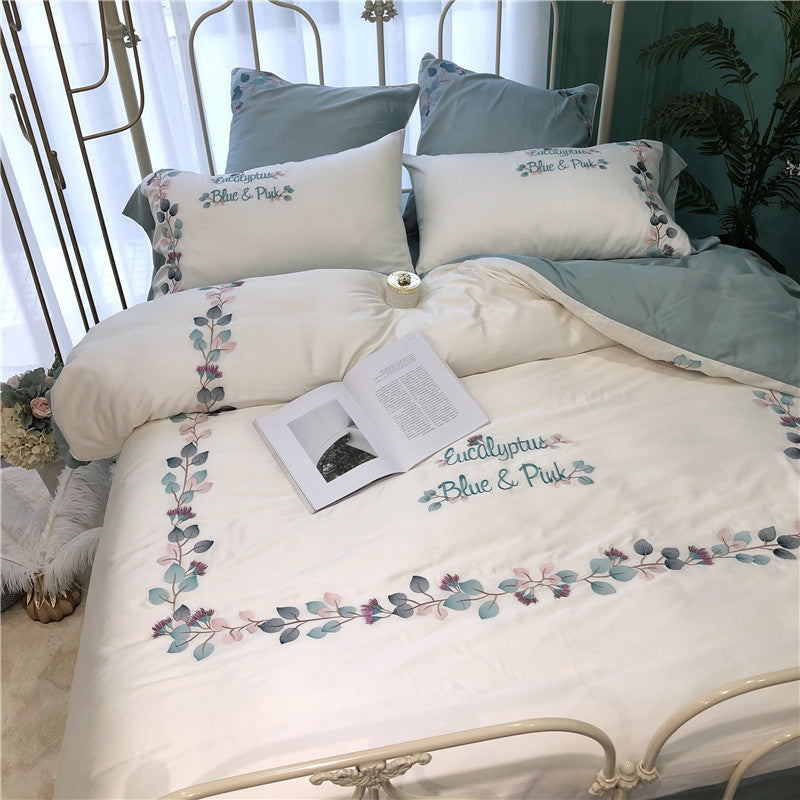 Silky Soft Embroidered Quilt Cover Set for Bed - 200x230cm & 220x240cm