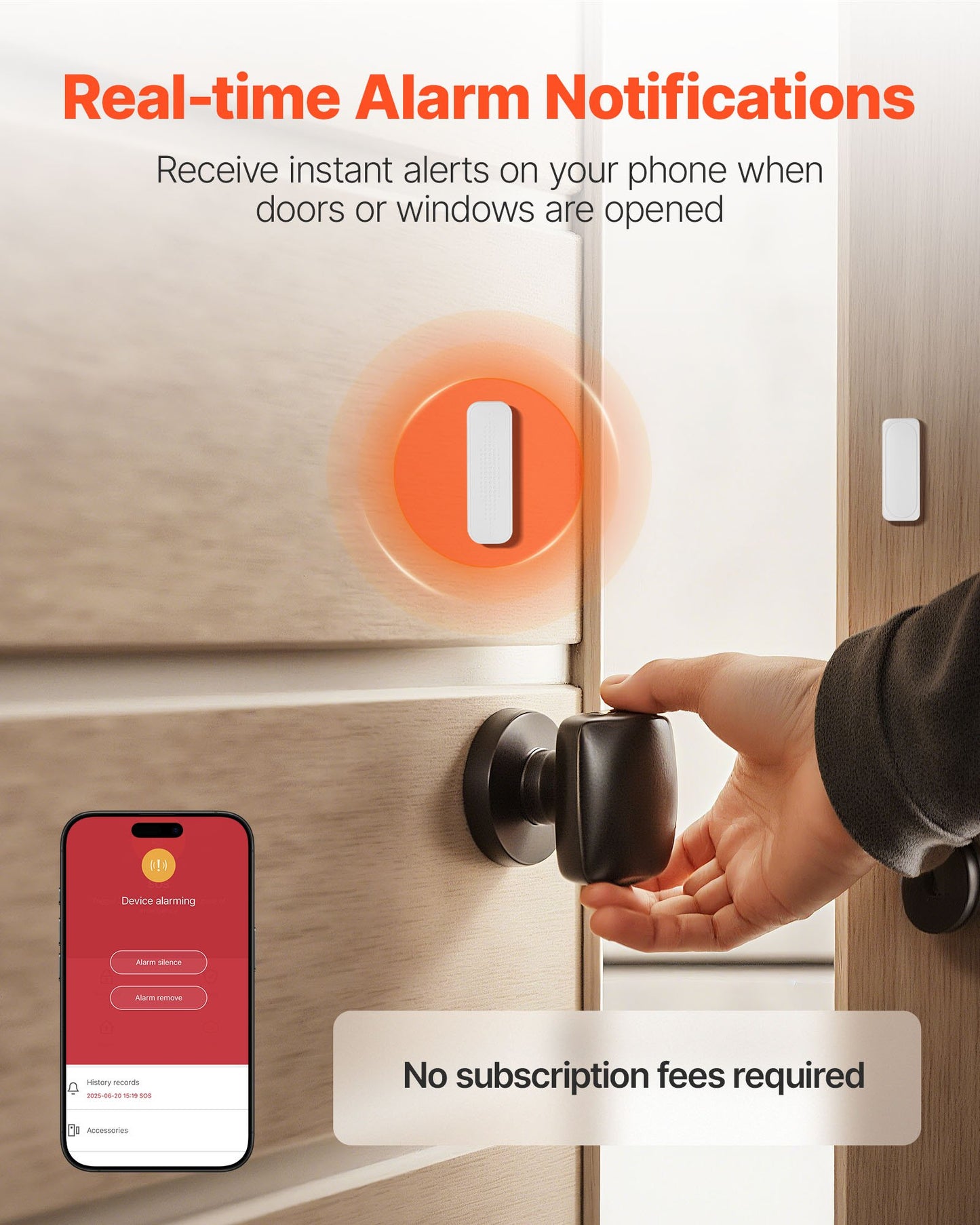 Wireless Door Contact Sensor Alarm Kit - 12V DC, 656 Ft Range, App Control, 6 Sensors + Receiver