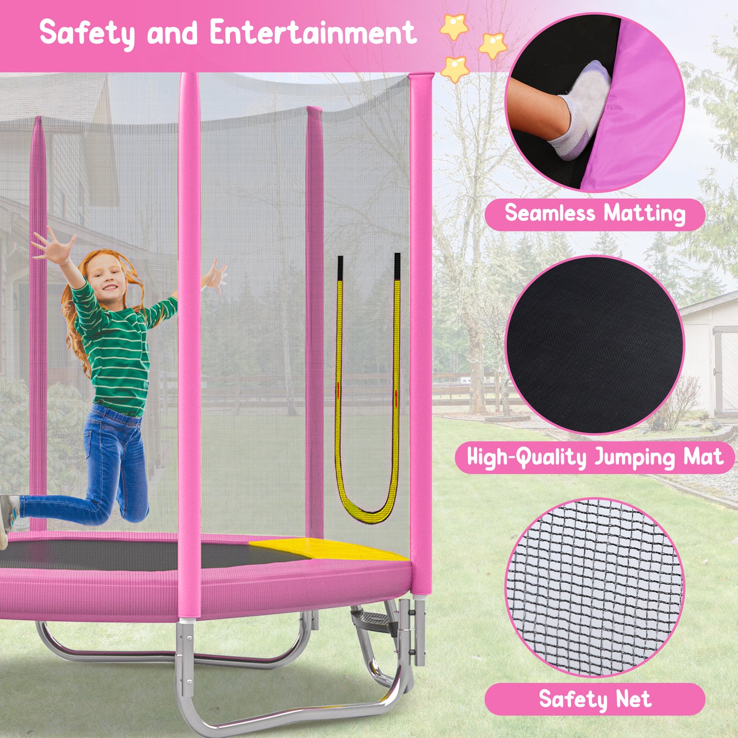 7FT Trampoline For Kids With Safety Enclosure Net, Slide And Ladder,