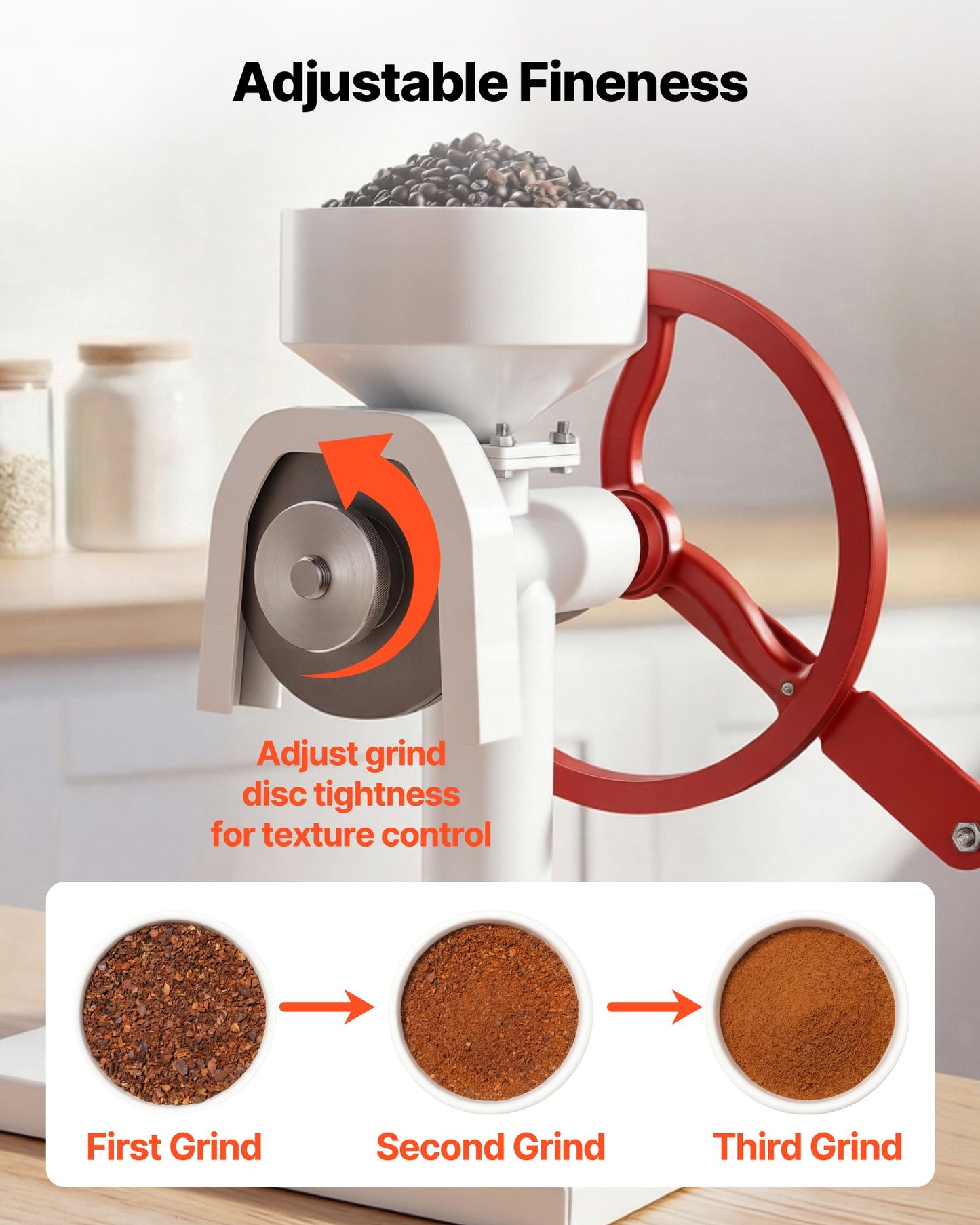 Manual Grain Mill with Flywheel - Hand-Crank Coffee, Wheat & Spice Grinder