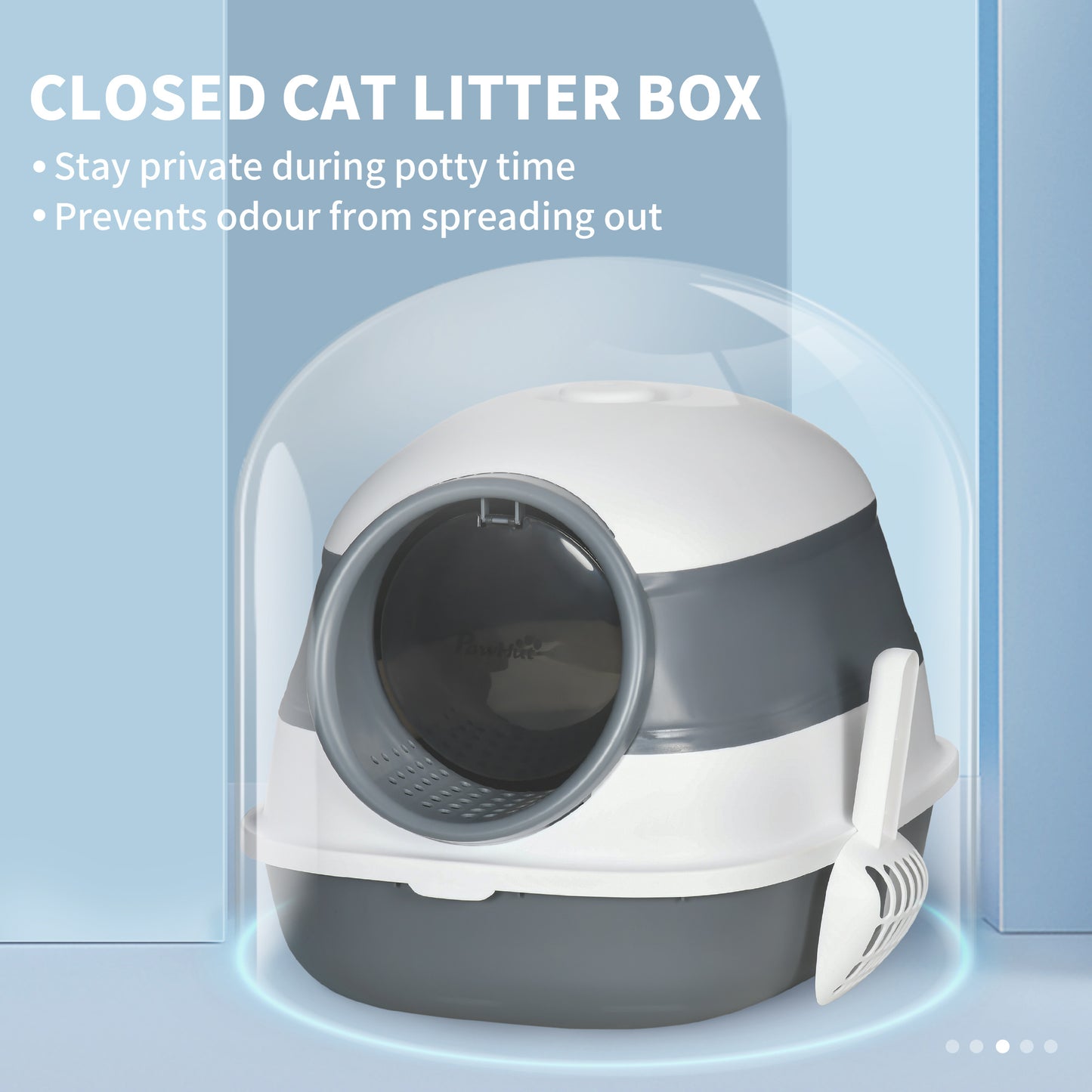 White Dome Covered Cat Litter Box with Lid and Litter Gate