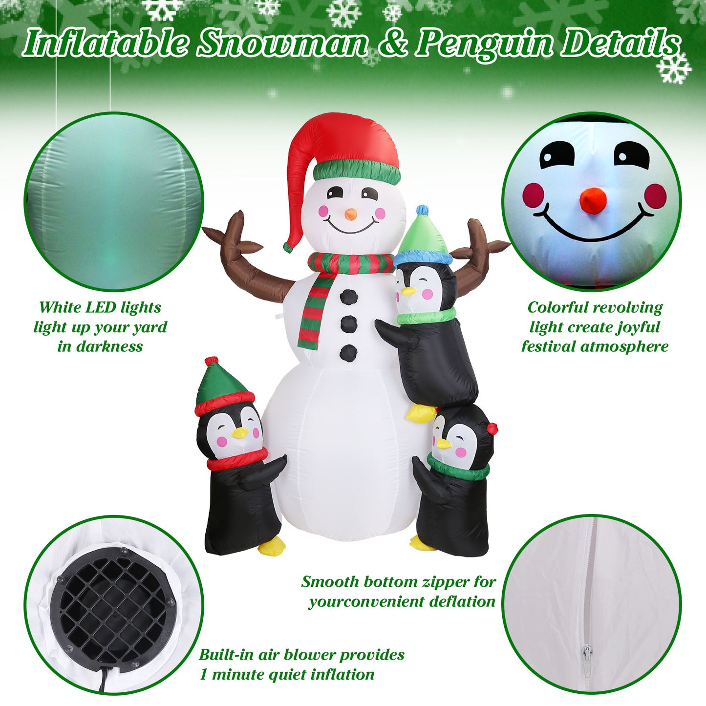 5.9FT Inflatable Christmas Snowman & Penguin Yard Decoration with LED Lights