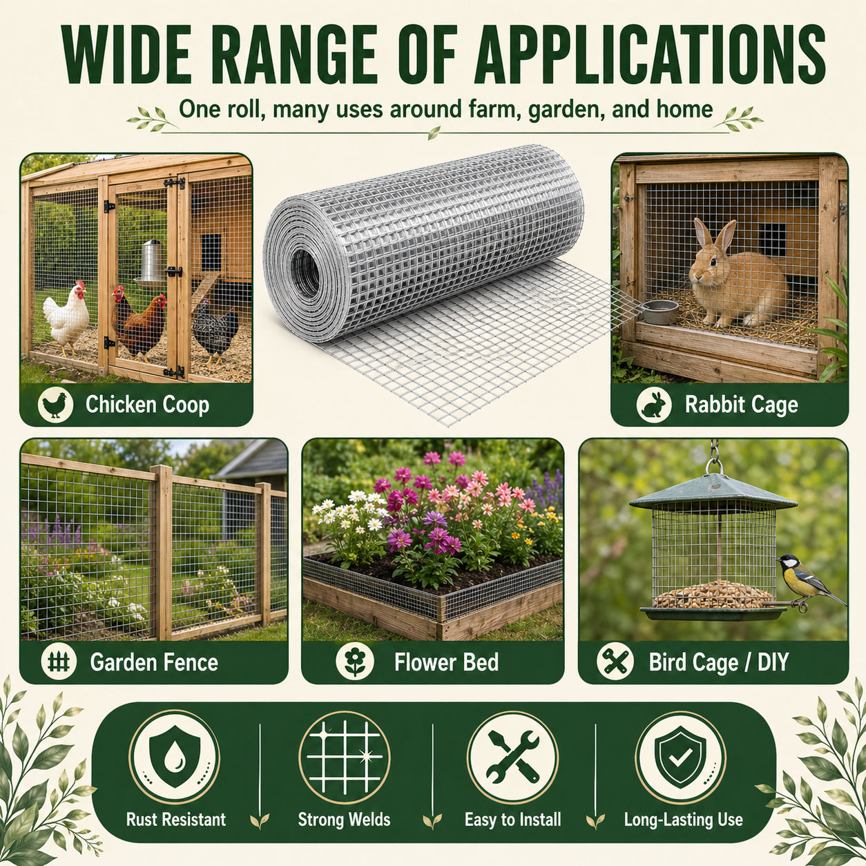 48in x 50ft Silver Metal Mesh Chicken Wire Roll - Garden Fencing