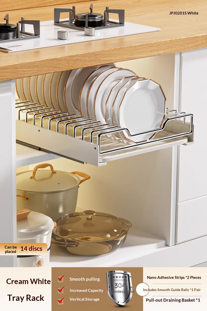 Stainless Steel Kitchen Drawer Pull-Out Dish Rack Storage Organizer