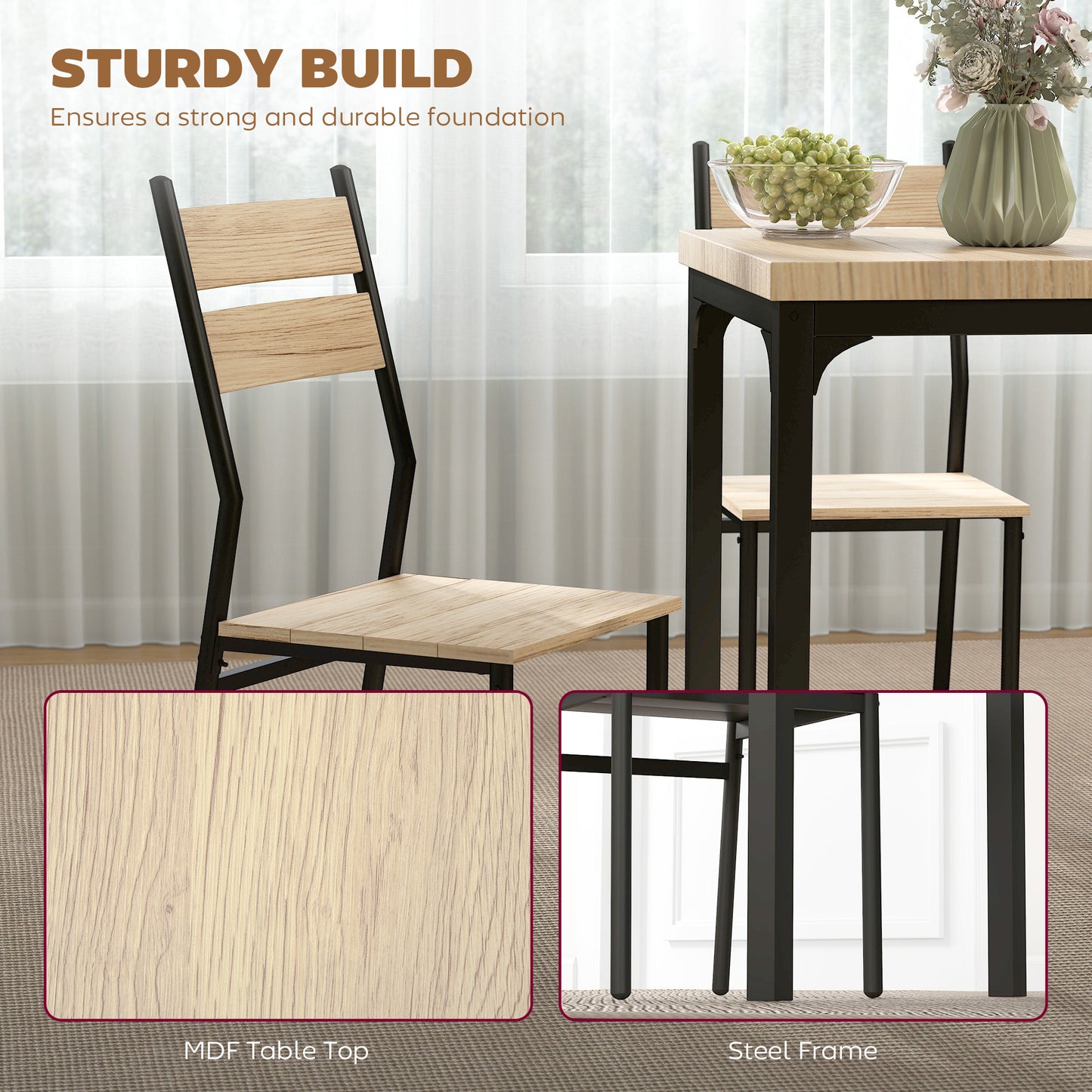 3-Piece Dining Table Set for 2 - Modern Kitchen Nook Furniture