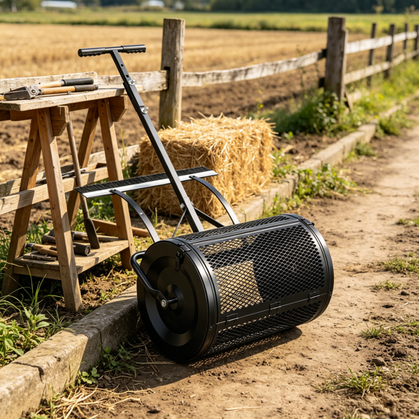 24-Inch Wide Compost & Peat Moss Spreader with Adjustable Height for Lawn & Garden